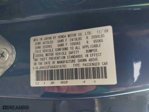 2010 Acura TSX with VIN JH4CU2F66AC016761, listed as a IAAI auction lot 42039642 with 1 mi miles. Bid and sale history available at carsss.com. Image 9.