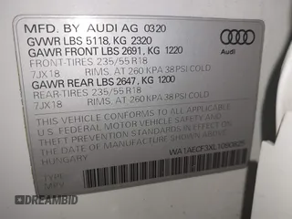 2020 Audi Q3 Premium with VIN WA1AECF3XL1090825, listed as a IAAI auction lot 42541577 with 32,432 mi miles and . Bid and sale history available at DreamBid. Image 9.