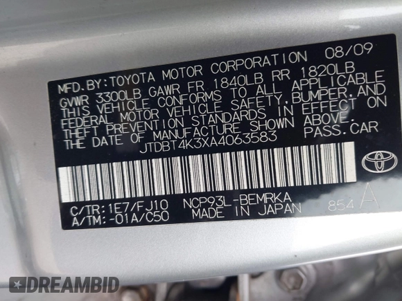 2010 Toyota Yaris с VIN JTDBT4K3XA4063583, выставлен на аукционе IAAI как лот 41943972 с пробегом 170 729 миль миль и . История ставок и продаж доступна на DreamBid. Изображение 9.