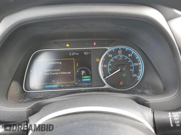 2019 Nissan LEAF SV with VIN 1N4AZ1CP3KC307985, listed as a Copart auction lot 55801095 with 107,259 mi miles and Salvage title. Bid and sale history available at DreamBid. Image 9.