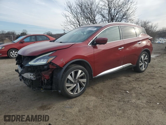 2019 Nissan Murano SL with VIN 5N1AZ2MS6KN116807, listed as a Copart auction lot 45186695 with 24,280 mi miles and Salvage Title. Bid and sale history available at DreamBid. Image 1.