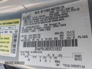 2014 Ford Fusion SE Hybrid with VIN 3FA6P0LU8ER251057, listed as a IAAI auction lot 42150589 with 188,192 mi miles and . Bid and sale history available at DreamBid. Image 9.