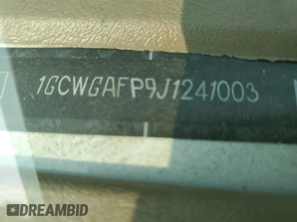 2018 Chevrolet Express Cargo with VIN 1GCWGAFP9J1241003, listed as a Copart auction lot 58662385 with Not provided miles and Salvage title. Bid and sale history available at DreamBid. Image 13.