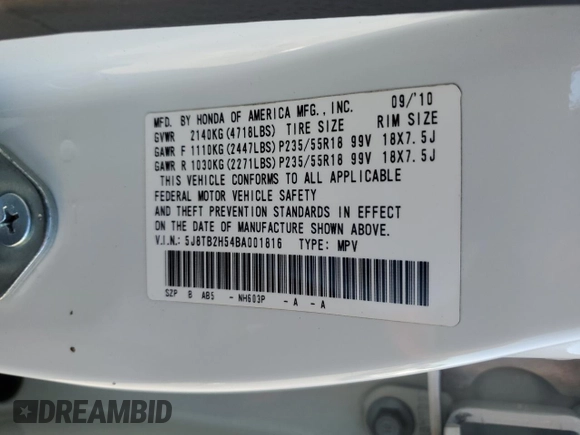2011 Acura RDX Tech Pkg with VIN 5J8TB2H54BA001816, listed as a Copart auction lot 49785105 with 115,552 mi miles and Salvage Title. Bid and sale history available at carsss.com. Image 16.