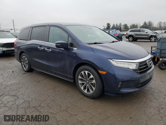 2021 Honda Odyssey EX-L with VIN 5FNRL6H70MB011669, listed as a Copart auction lot 43685815 with 77,542 mi miles and Salvage Title. Bid and sale history available at DreamBid. Image 4.