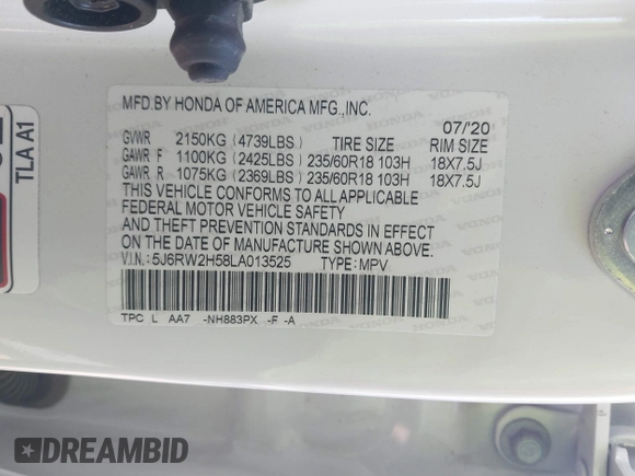 2020 Honda CR-V EX with VIN 5J6RW2H58LA013525, listed as a IAAI auction lot 41713145 with 22,201 mi miles. Bid and sale history available at carsss.com. Image 9.