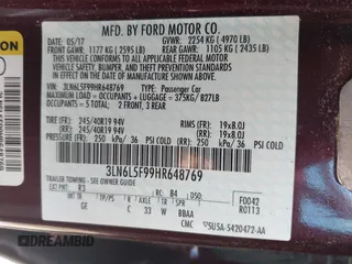 2017 Lincoln MKZ Reserve z VIN 3LN6L5F99HR648769, wystawiony jako IAAI lot #42252379 z przebiegiem 53 656 mil mil oraz . Historia ofert i sprzedaży dostępna na DreamBid. Obrazek 9.