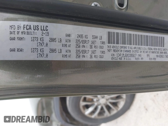 2019 Jeep Cherokee Latitude Plus with VIN 1C4PJMLB2KD395617, listed as a IAAI auction lot 41992532 with 254,632 mi miles and . Bid and sale history available at carsss.com. Image 9.