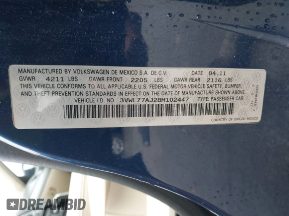 2011 Volkswagen Jetta SEL z VIN 3VWLZ7AJ2BM102447, wystawiony jako IAAI lot #42312584 z przebiegiem 103 392 mil mil oraz . Historia ofert i sprzedaży dostępna na DreamBid. Obrazek 9.