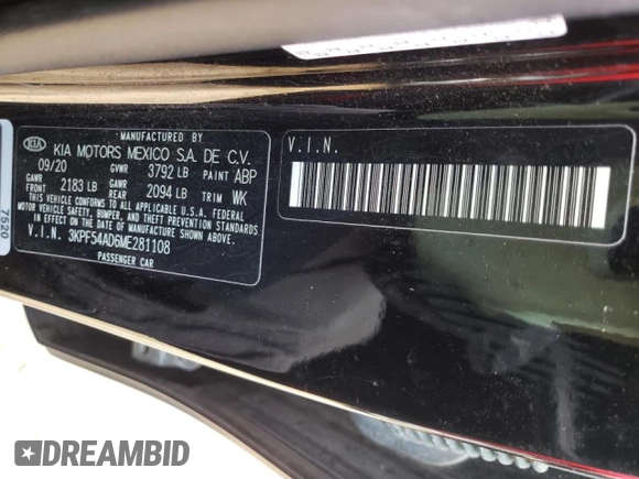 2021 Kia Forte EX with VIN 3KPF54AD6ME281108, listed as a Copart auction lot 38240772 with 34,719 mi miles and Salvage Title. Bid and sale history available at DreamBid. Image 10.