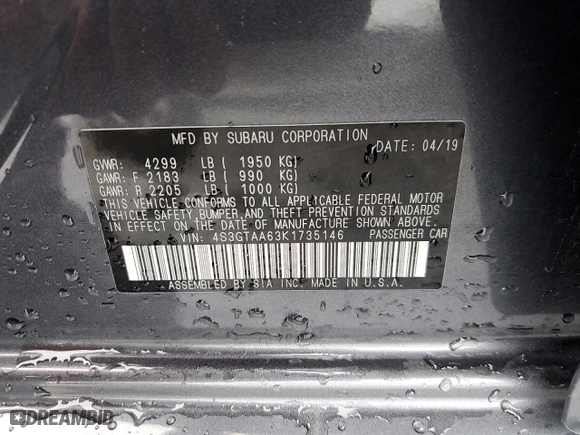 2019 Subaru Impreza with VIN 4S3GTAA63K1735146, listed as a Copart auction lot 51778675 with 63,755 mi miles and Salvage Title. Bid and sale history available at carsss.com. Image 12.