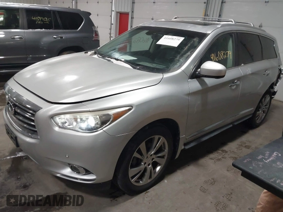 2013 Infiniti JX35 with VIN 5N1AL0MMXDC344217, listed as a IAAI auction lot 41608279 with 106,015 mi miles and . Bid and sale history available at DreamBid. Image 2.