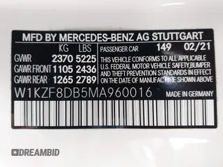 2021 Mercedes-Benz E 350 with VIN W1KZF8DB5MA960016, listed as a IAAI auction lot 42077589 with 52,264 mi miles and . Bid and sale history available at DreamBid. Image 9.