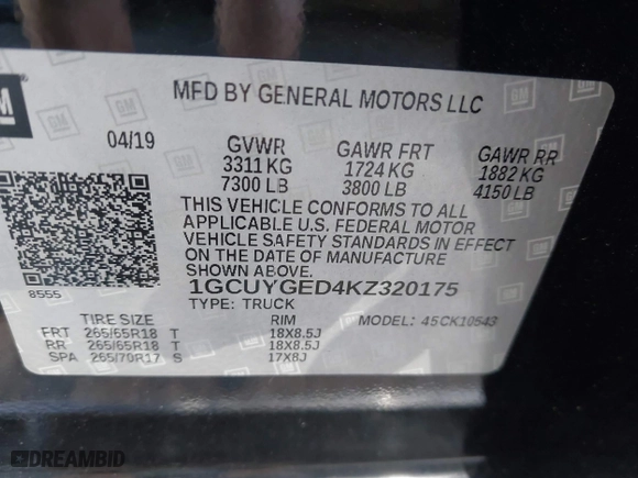 2019 Chevrolet Silverado 1500 LTZ with VIN 1GCUYGED4KZ320175, listed as a IAAI auction lot 41766819 with 1 mi miles. Bid and sale history available at carsss.com. Image 9.