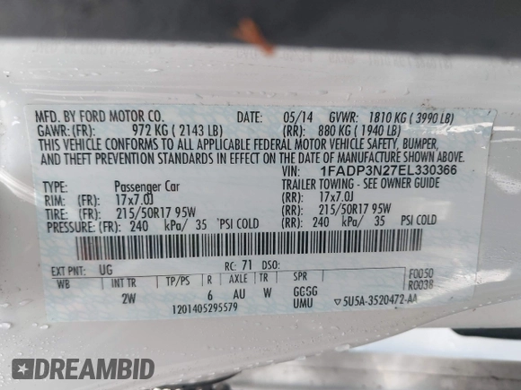 2014 Ford Focus Titanium with VIN 1FADP3N27EL330366, listed as a IAAI auction lot 42719377 with 97,009 mi miles and . Bid and sale history available at DreamBid. Image 9.