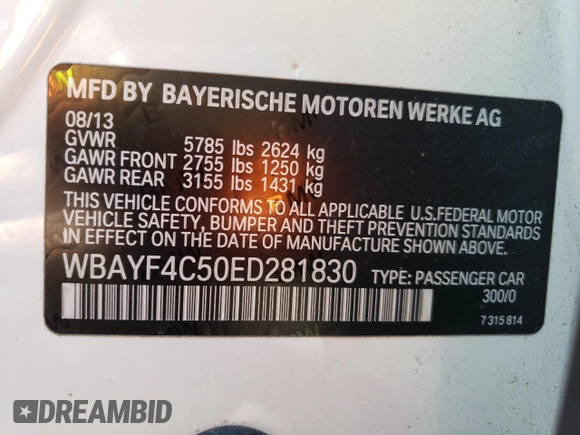 2014 BMW 7 Series 740Li xDrive with VIN WBAYF4C50ED281830, listed as a Copart auction lot 48557035 with 129,497 mi miles and Salvage Title. Bid and sale history available at carsss.com. Image 13.