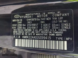 2018 Hyundai Kona SEL with VIN KM8K22AA0JU099415, listed as a IAAI auction lot 41396179 with 28,331 mi miles. Bid and sale history available at carsss.com. Image 9.