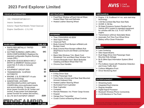 2023 Ford Explorer Limited with VIN 1FMSK8FH6PGB41411, listed as a Copart auction lot 53664475 with 40,062 mi miles and Salvage title. Bid and sale history available at DreamBid. Image 13.