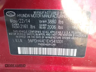 2014 Hyundai Elantra SE with VIN 5NPDH4AE1EH541001, listed as a IAAI auction lot 41217469 with 133,094 mi miles and . Bid and sale history available at DreamBid. Image 9.