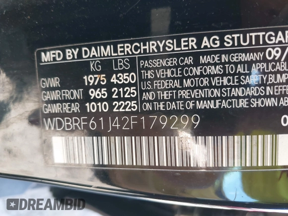 2002 Mercedes-Benz C with VIN WDBRF61J42F179299, listed as a IAAI auction lot 40746971 with 110,494 mi miles and . Bid and sale history available at carsss.com. Image 9.