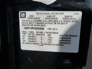 2003 GMC Envoy SLT z VIN 1GKET16PX36243554, wystawiony jako Copart lot #49083975 z przebiegiem 148 596 mil mil oraz Szkoda całkowita • Salvage title. Historia ofert i sprzedaży dostępna na DreamBid. Obrazek 15.