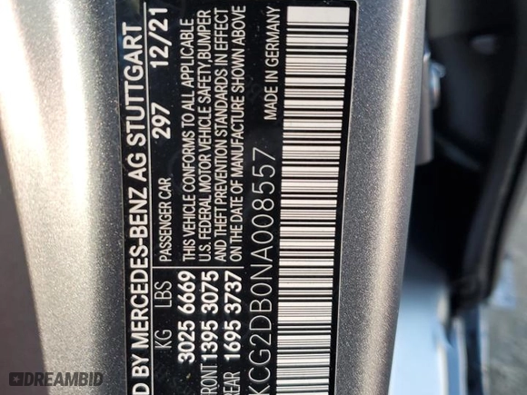 2022 Mercedes-Benz EQS with VIN W1KCG2DB0NA008557, listed as a Copart auction lot 42985905 with NaN miles and Salvage Title. Bid and sale history available at carsss.com. Image 14.