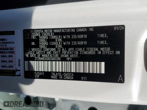 2024 Lexus RX 350 с VIN 2T2BAMCA5RC060288, выставлен на аукционе Copart как лот 54588945 с пробегом 9 912 миль миль и Списание • Salvage title. История ставок и продаж доступна на DreamBid. Изображение 13.