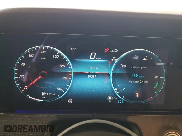 2022 Mercedes-Benz E 350 with VIN W1KZF8DB7NB050539, listed as a Copart auction lot 51081345 with 49,258 mi miles and Salvage Title. Bid and sale history available at DreamBid. Image 9.