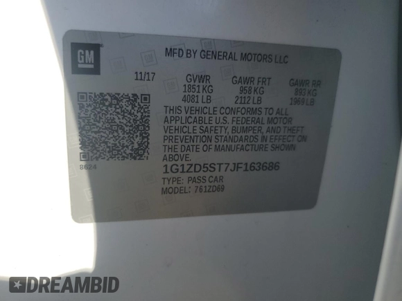 2018 Chevrolet Malibu LT with VIN 1G1ZD5ST7JF163686, listed as a Copart auction lot 49866945 with 132,683 mi miles and Salvage Title. Bid and sale history available at carsss.com. Image 12.