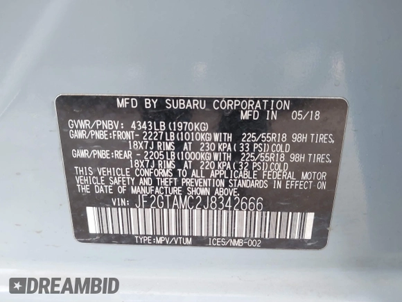 2018 Subaru Crosstrek Limited с VIN JF2GTAMC2J8342666, выставлен на аукционе IAAI как лот 41837878 с пробегом 125 320 миль миль и . История ставок и продаж доступна на DreamBid. Изображение 9.