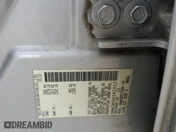 2012 Nissan Altima 2.5 with VIN 1N4AL2AP5CN547412, listed as a Copart auction lot 49667345 with 261,531 mi miles and Salvage Title. Bid and sale history available at DreamBid. Image 12.