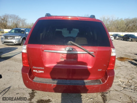 2007 Kia Sedona EX with VIN KNDMB233076170251, listed as a Copart auction lot 51850115 with 0 mi miles and Salvage Title. Bid and sale history available at carsss.com. Image 6.