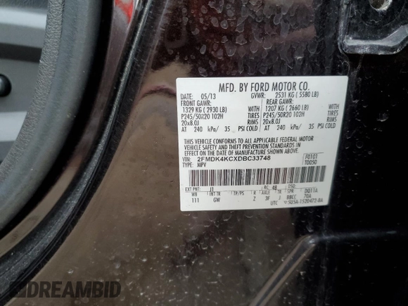 2013 Ford Edge Limited z VIN 2FMDK4KCXDBC33748, wystawiony jako Copart lot #49893135 z przebiegiem 95 065 mil mil oraz Tytuł czysty. Historia ofert i sprzedaży dostępna na DreamBid. Obrazek 13.