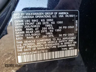 2021 Volkswagen Atlas SEL with VIN 1V2BE2CA2MC227512, listed as a Copart auction lot 71352354 with 34,240 mi miles and Non repairable. Bid and sale history available at DreamBid. Image 14.