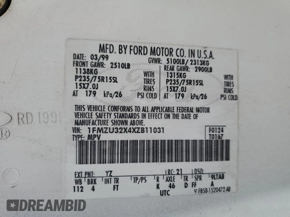 1999 Ford Explorer z VIN 1FMZU32X4XZB11031, wystawiony jako Copart lot #82640184 z przebiegiem 149 331 mil mil oraz Szkoda całkowita • Salvage title. Historia ofert i sprzedaży dostępna na DreamBid. Obrazek 13.