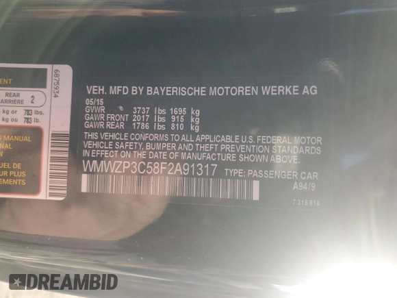 2015 MINI Convertible S with VIN WMWZP3C58F2A91317, listed as a Copart auction lot 42748905 with 164,932 mi miles and Salvage title. Bid and sale history available at DreamBid. Image 12.