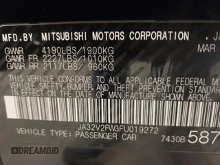 2015 Mitsubishi Lancer SE with VIN JA32V2FW3FU019272, listed as a IAAI auction lot 41940708 with 107,433 mi miles and . Bid and sale history available at carsss.com. Image 9.