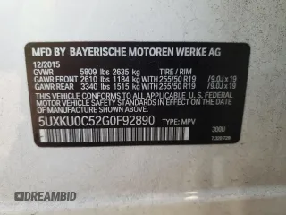 2016 BMW X6 sDrive35i with VIN 5UXKU0C52G0F92890, listed as a Copart auction lot 87875115 with 101,927 mi miles and Salvage Title. Bid and sale history available at carsss.com. Image 12.