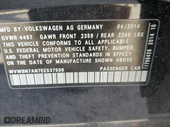 2014 Volkswagen CC R-Line with VIN WVWBN7AN7EE537598, listed as a Copart auction lot 73974244 with 139,476 mi miles and Salvage Title. Bid and sale history available at carsss.com. Image 12.