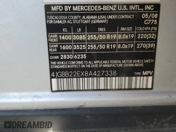 2008 Mercedes-Benz M 320 CDI with VIN 4JGBB22EX8A427338, listed as a Copart auction lot 45130815 with 168,586 mi miles and Salvage Title. Bid and sale history available at carsss.com. Image 13.