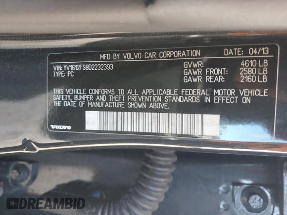 2013 Volvo S60 T5 Premier with VIN YV1612FS8D2232393, listed as a Copart auction lot 70496974 with 132,930 mi miles and Clean Title. Bid and sale history available at carsss.com. Image 12.