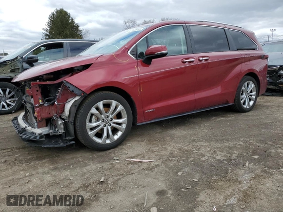 2021 Toyota Sienna Limited with VIN 5TDERKEC4MS008860, listed as a Copart auction lot 48590915 with 61,434 mi miles and Salvage Title. Bid and sale history available at carsss.com. Image 1.
