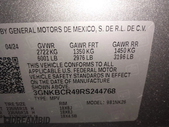 2024 Chevrolet Blazer LT с VIN 3GNKBCR49RS244768, выставлен на аукционе IAAI как лот 41911870 с пробегом 11 616 миль миль и . История ставок и продаж доступна на DreamBid. Изображение 9.