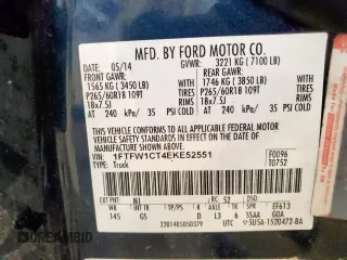 2014 Ford F-150 XL with VIN 1FTFW1CT4EKE52551, listed as a Copart auction lot 59918325 with 131,073 mi miles and Salvage title. Bid and sale history available at DreamBid. Image 12.