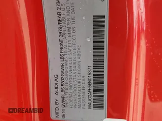 2014 Audi S5 Premium Plus z VIN WAUCGAFH5EN015371, wystawiony jako Copart lot #74150454 z przebiegiem Nie podano mil oraz Szkody całkowita. Historia ofert i sprzedaży dostępna na DreamBid. Obrazek 13.
