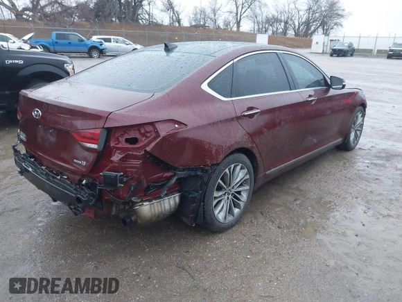 2015 Hyundai Genesis 3.8L with VIN KMHGN4JE5FU028777, listed as a IAAI auction lot 41222805 with 58,104 mi miles. Bid and sale history available at carsss.com. Image 4.