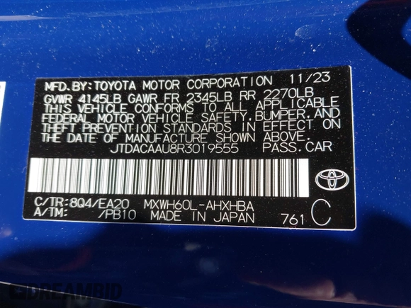 2024 Toyota Prius LE z VIN JTDACAAU8R3019555, wystawiony jako IAAI lot #42160410 z przebiegiem 15 529 mil mil oraz . Historia ofert i sprzedaży dostępna na DreamBid. Obrazek 9.