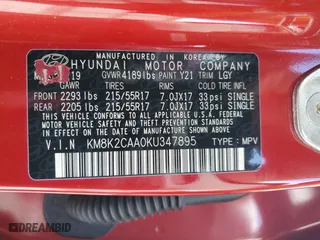 2019 Hyundai Kona SEL with VIN KM8K2CAA0KU347895, listed as a Copart auction lot 44376425 with 80,337 mi miles and Salvage Title. Bid and sale history available at carsss.com. Image 16.