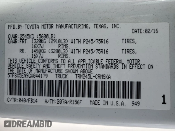 2016 Toyota Tacoma SR z VIN 5TFSX5EN9GX044179, wystawiony jako Copart lot #45504835 z przebiegiem 101 000 mil mil oraz Szkoda całkowita • Salvage title. Historia ofert i sprzedaży dostępna na DreamBid. Obrazek 12.