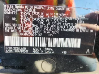 2010 Toyota RAV4 Limited with VIN 2T3DK4DVXAW014168, listed as a Copart auction lot 62965025 with 160,046 mi miles and Salvage title. Bid and sale history available at DreamBid. Image 12.